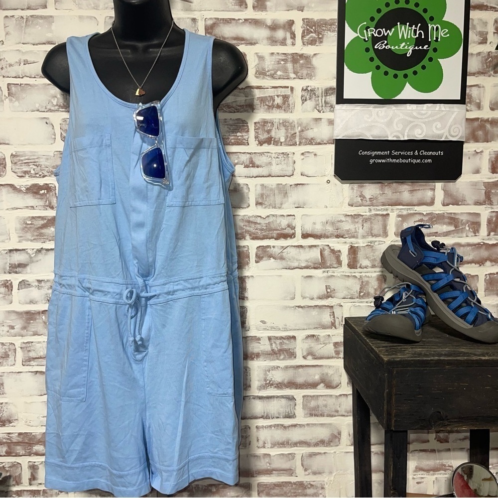 Light Blue Chambray Jumpsuit with Drawstring Waist